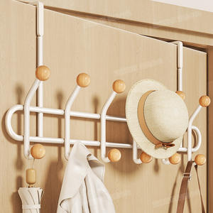 Porte-manteau mural rectangulaire Offwhite avec crochets et boules en bois pour l'entrée - Product Image 3