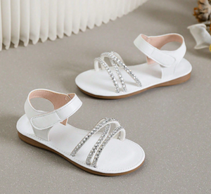 Sandalias de Playa Blancas para Niñas al por Mayor, Antideslizantes, con Suela Plana y Cristales, para Edades de 3 a 15 Años - Product Image 3