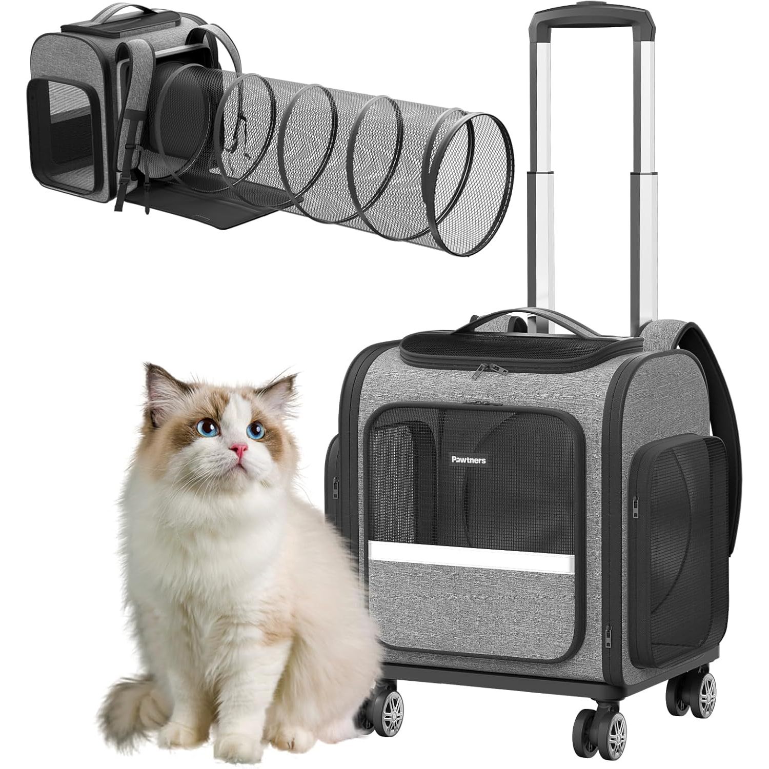 Premium Oxford & PC Rolling Cat Carrier with Wheels Expandable Pet Carrier Wheels for Small Dogs Large Cats Cat Play Accessory