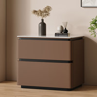 Table de chevet de luxe italienne avec poignée dissimulée, table d'appoint de rangement en microfibre blanc cassé pour hôtel et maison