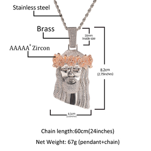 Collar Religioso con Colgante de Jesús Cristiano con Corona de Rosa Rosa y Circonitas de Dos Tonos, Chapado en Oro, Estilo Hip Hop, para <span class=keywords><strong>Hombre</strong></span> y Mujer - Product Image 4