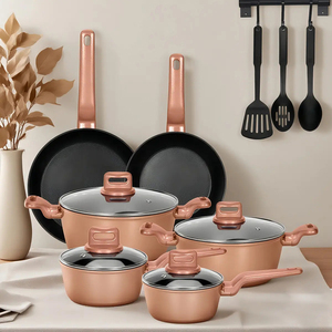 Modern <b>Ceramic</b> Marble Coated Pot <b>Pan</b> Glass Lids Bakelite Handles Non-Stick Forged Aluminum Cookware Set Gas Induction Ready Oven - Product Image 1