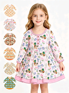 Robe décontractée en coton mélangé à col rond et motif floral pour petites filles, style boutique personnalisée, vente en gros, tenues de shorts pour enfants, vêtements pour sœurs - Product Image 1