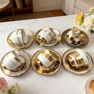 Juego de Taza y Platillo de Café <span class=keywords><strong>Jordan</strong></span> Turkey de Porcelana Premium Ecológica de Lujo, 90CC, Plateado y Dorado, con Patrones Geométricos - Product Image 2