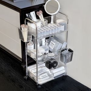 Transparent <b>Acrylic</b> Trolley Storage Rack 4 Layers With <b>Mirror</b> Cosmetic Organizer Bedroom Makeup Vanity Mobile Storage Cart - Product Image 2