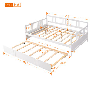 Canapé-lit en bois massif blanc avec barrière de sécurité et lit gigogne pour chambre à coucher, meubles multifonctionnels pour enfants, adultes et personnes âgées - Product Image 3
