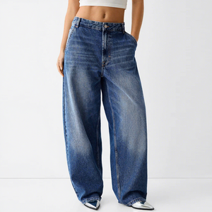 Pantalones Vaqueros de Mezclilla para Mujer, Corte Recto, Cintura Media, Vaqueros de Mezclilla a la Moda, Ropa de Calle, Cómodos, Casuales, de Secado Rápido y Transpirables - Product Image 1