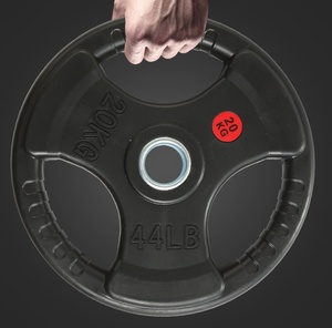 Factory Wholesale Gym Lb Dreiloch-Gewichts stück 10kg/15/20 /25 Hand greifer Gummi-Lang hantel platten - Product Image 6