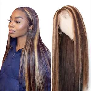 Pas cher Double Dessiné Surbrillance Couleur Lace front Remy Perruques Raw Natural Virgin 100% Real Human Hair Transparent Glueless Lace Wigs - Product Image 2