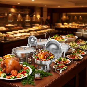 Vevor Lot de 4 réchauds ronds en acier inoxydable de 5 litres, taille standard, pour buffet, couleur argent, modèle D0100XU699Y - Product Image 2