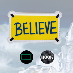 ป้าย PVC สีเหลืองตลกๆ ป้าย <span class=keywords><strong>BELIEVE</strong></span> เรืองแสงในที่มืด ป้ายโลโก้แบบนูน 3 มิติ ป้ายยาง PVC สำหรับเสื้อผ้า - Product Image 6