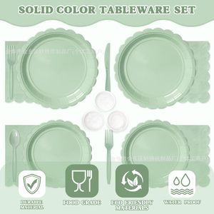 VYNTRA Party Tableware Set 175 Pieces <b>Mint</b> Green Disposable Plates Cups Napkins Cutlery for Celebration - Product Image 3