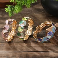 Bracelet jonc élastique vintage ethnique pour femme, plaqué or, émail, pierres texturées irrégulières, vente en gros TB69