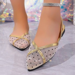 Women Polka Dot Mesh Slingback Flat <b>Sandals</b> Pointed Toe <b>Elastic</b> Ankle Strap Summer Casual Ladies Shoes - Product Image 1