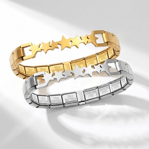 Bracelet à maillons en acier inoxydable électroplaqué, style italien, fait main, DIY, avec étoile à cinq branches et cœur, or et argent - Product Image 5