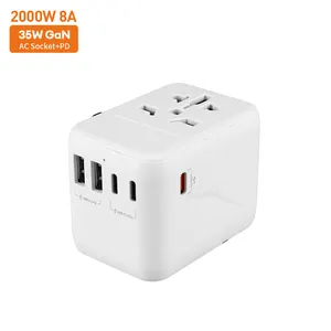Vina 35W 2000W 8A Fast Charging Electrical Socket Universal Travel Adapter With 3a2c World Plug International Adaptor