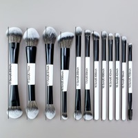 Set Kuas Makeup Label Pribadi Kustom Profesional Vegan Bebas Kekejaman Bulu Sintetis Eyeshadow Dua Sisi Aluminium