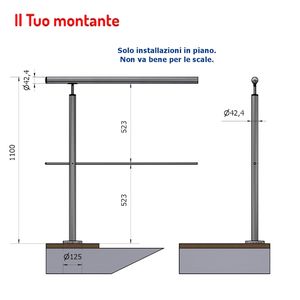 Montant rond en acier inoxydable poli P110105-1XA4-L avec 1 trou Ø 42.4 et Ø 12.5 1.10m Hauteur au sol AISI 316 - Product Image 1