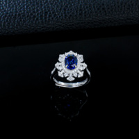 Bague en argent sterling S925 avec saphir ovale de laboratoire, sans nickel ni plomb, motif flocon de neige double, vente en gros de l'usine WANGFU JEWELRY