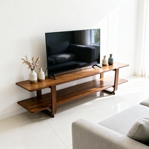Minimalist Modern <b>TV</b> <b>Stand</b> Light Walnut Double Layer Storage Floor Standing Living Room Furniture - Product Image 2