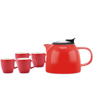 Théière de voyage moderne en céramique rouge sans plomb de 600 ml (20 oz) avec couvercle en acier inoxydable et infuseur extra-fin pour thé en vrac et café - Product Image 1