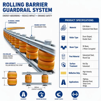 Sistema di Barriere Rotanti Antiurto MASH TL4 Certificato in EVA PU per Autostrade, Barriera di Sicurezza per Curve Stradali