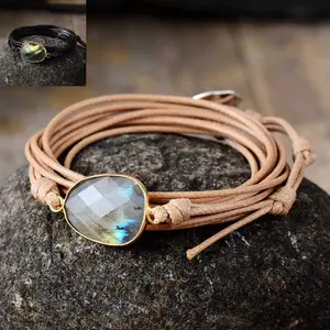 New Design Wrap Bracelets Natural Stones Charm 5 Times Wax Cord Wrap Bracelet Healing Crystal Bracelet Wholesale