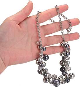 Collana con effetto Multi perline color <span class=keywords><strong>argento</strong></span>, girocollo a grappolo con perline <span class=keywords><strong>grigio</strong></span> e <span class=keywords><strong>argento</strong></span>, gioielli eleganti in stile Vintage da donna - Product Image 2