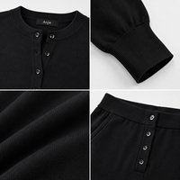 Anjie OEM ODM Ensemble Cardigan Tricoté et Pantalon Large pour Femme, Marque Privée, Noir, Boutons sur le Devant, Vente en Gros de Tricots Coordonnés