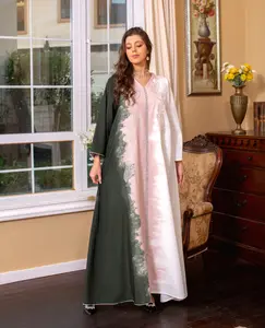 アバヤ女性イスラム教徒のドレス2024ドバイVネック長袖グラデーション刺繍新シーズン女性イスラム服アバヤカフタン