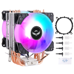 QiuzAim RGB 데스크탑 PC 듀얼 팬 6 히트 파이프 구리 <span class=keywords><strong>CPU</strong></span> 쿨러 조용한 1700 1150 1155 1366 1200 공기 냉각 LED 인텔 12V - Product Image 1