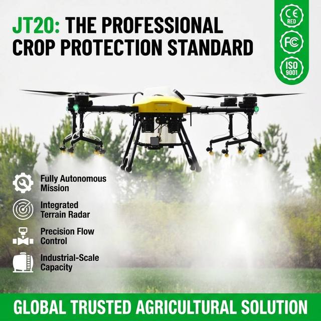 JT20 Professional Agricultural Sprayer Drone Slashes Labor Costs Autonomous GPS Crop Protection UAV with CE RED Approved