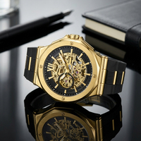 Montres mécaniques entièrement personnalisées, or, automatiques, haut de gamme pour hommes, montre squelette avec bracelet en silicone