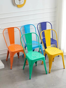 Chaises industrielles en fer couleur personnalisable en gros d'usine Restaurant bar Restauration rapide Meubles bon marché Chaises empilables - Product Image 3