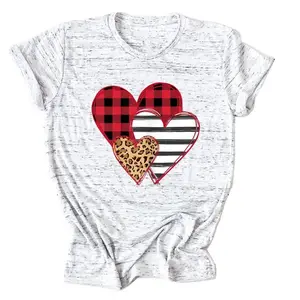 Vrouwen Geruit Hart Gekleurde Print T-Shirt Schattige Valentijnsdag Cadeau Tshirt Voor Vriendin Vrouwen Valentines Love Graphic Tee Top