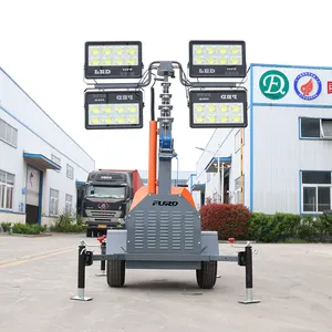 Customized 7 Meters Trailer Type Mobile Light Tower Easy To Start Metal Halide Lamp LED Portable Diesel Gasoline Generator Dark