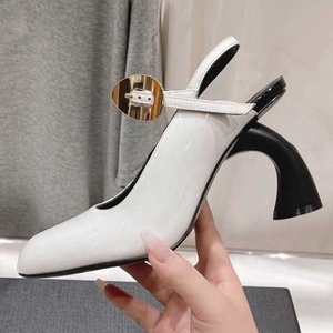 Women's Square Toe Patent Sandals Slingback Style Summer Gold Buckles Back Strap Pumps <b>Hook</b> High Heels <b>Shoes</b> - Product Image 2