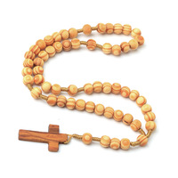 Collier croix en bois Crucifix en bois d'olivier avec chaîne perlée Chapelet catholique chrétien Collier de prière religieuse