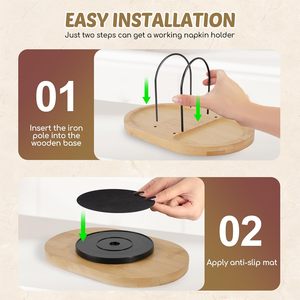 LUMINA Holder Table Rotating Standing <b>Dispenser</b> with Salt Pepper Shakers and <b>Napkin</b> Storage Rustic Bamboo Metal Caddy - Product Image 3