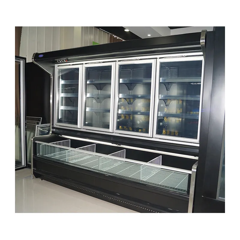 China preço de fábrica high end dual temperatura comercial vertical freezer geladeira com portas de vidro