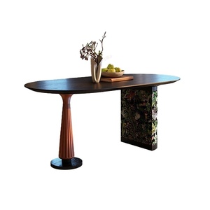 Table et chaises de salle à manger ovales rétro françaises Ensemble de salle à manger en bois massif pour petits appartements Style moderne - Product Image 5