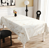 Nappe en PVC motif marbre tourbillonnant blanc, bleu et or, taille et couleur personnalisables, torchon de cuisine minimaliste imperméable et anti-taches