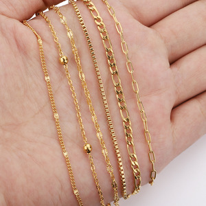 Cadena de arroz chapada en oro de acero inoxidable, cadena en forma de O para la fabricación de joyas, accesorios DIY, acabado 18k, cadena fina, collar para mujer - Product Image 4
