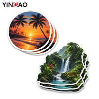Autocollant découpé sur mesure en PVC imperméable, paysage tropical de coucher de soleil, autocollant en vinyle, paysage naturel, auto-adhésif pour la décoration