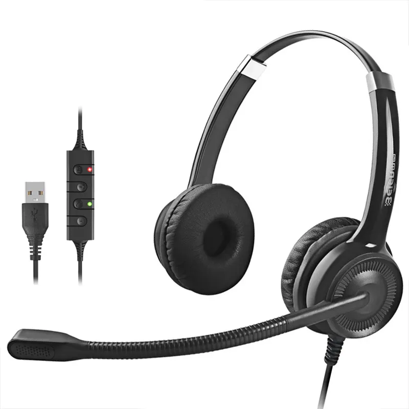 Top Quality Wired USB Noise Cancelling Call Center Headset Office Computer Over-Ear Headphones With Microphone For Business