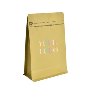 Hot Sales Eco friendly kraft paper Bag Resealable Zipper Coffee PET food packaging flat bottom Bag for coffee