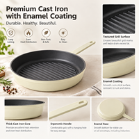 Ensemble d'ustensiles de cuisson en fonte émaillée : Poêle à frire côtelée, Poêle standard, Casserole à lait, Cocotte pour la cuisine domestique et la vente en gros