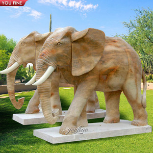 <span class=keywords><strong>Statua</strong></span> di <span class=keywords><strong>Elefante</strong></span> in Marmo Beige Naturale Scolpita a Mano per <span class=keywords><strong>Giardino</strong></span> Esterno - Product Image 1