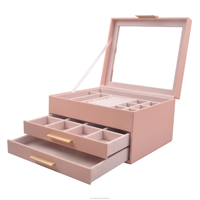 Boîte de rangement pour bijoux en cuir de verre PU de luxe, bague, boucles d'oreilles, bracelet, montre, collier, boîte organisateur de bijoux de voyage en velours, emballage