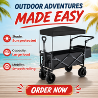 Chariot pliable en métal réglable à quatre roues avec auvent, pour animaux de compagnie, camping en extérieur, transport d'enfants, rangement à ouverture arrière